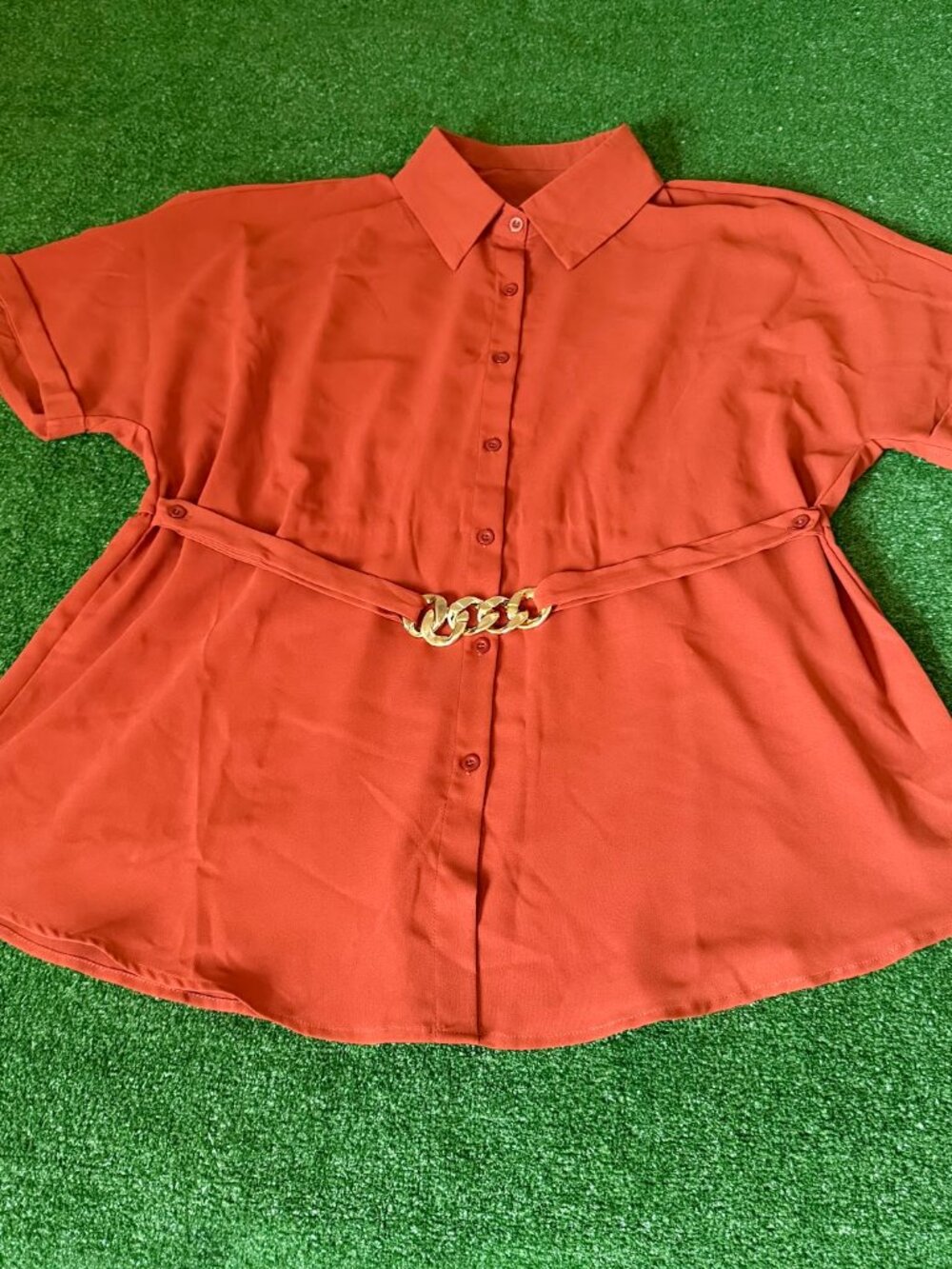 Unbranded Casual Button Front Blouse Belted Waist Batwing Sleeve Plus Size 4XL